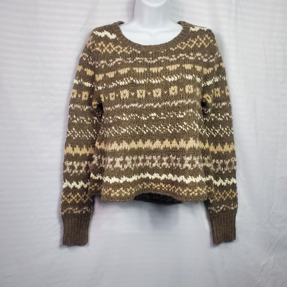 Free People Through the Storm Fair Isle Knit Sweater Sz S Acrylic Blend Taupe